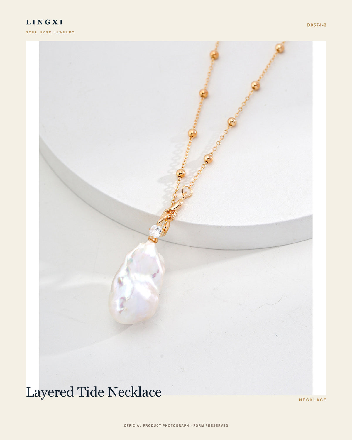 Layered Tide Necklace in 925 Sterling Silver, pearl, official full product view.