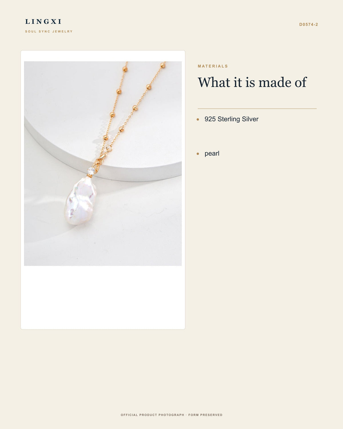 Layered Tide Necklace materials: 925 Sterling Silver and pearl.