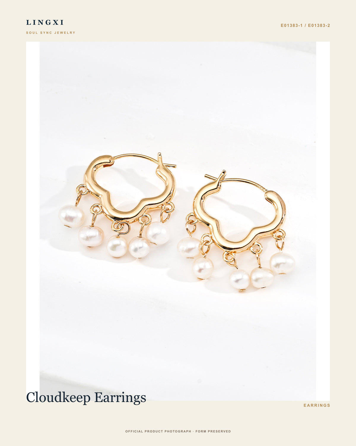 Cloudkeep Earrings in 925 Sterling Silver, pearls, official full product view.