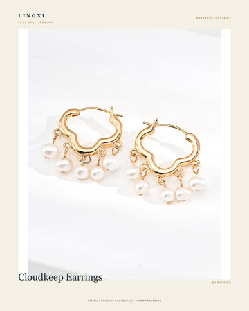 Cloudkeep Earrings in 925 Sterling Silver, pearls, official full product view.