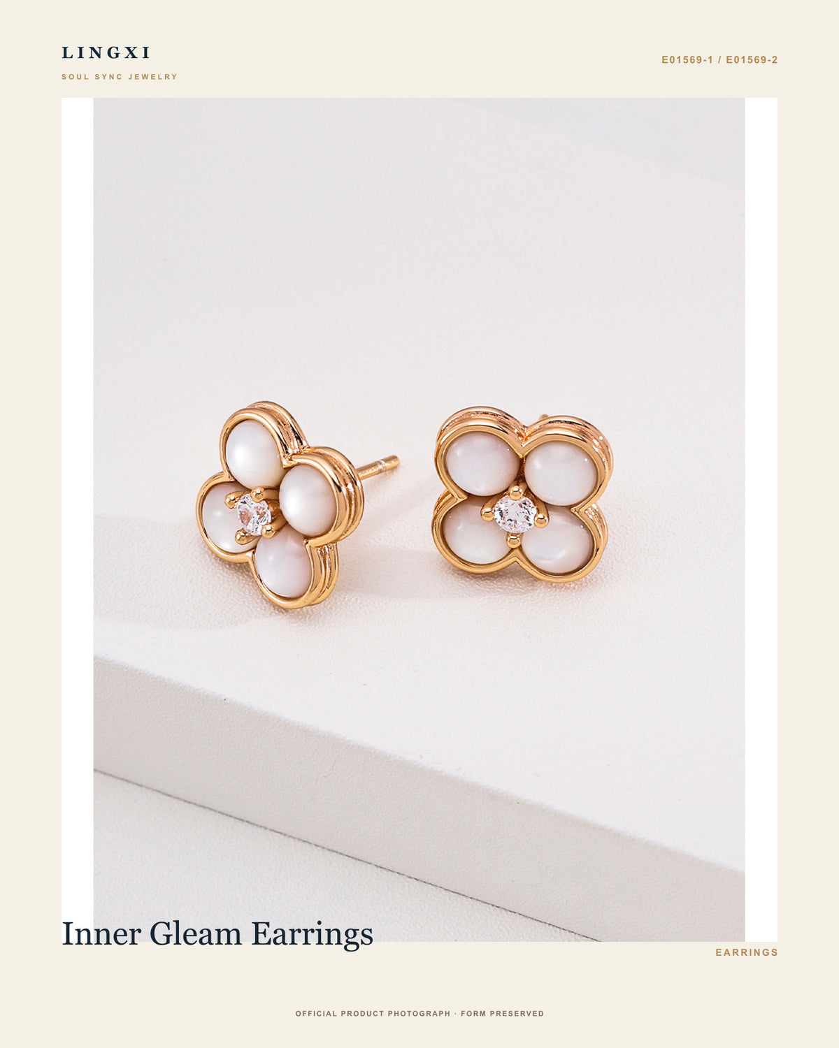 Inner Gleam Earrings in 925 Sterling Silver, mother-of-pearl, synthetic cubic zirconia, official full product view.