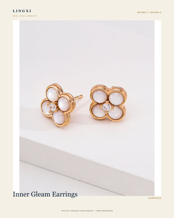 Inner Gleam Earrings in 925 Sterling Silver, mother-of-pearl, synthetic cubic zirconia, official full product view.