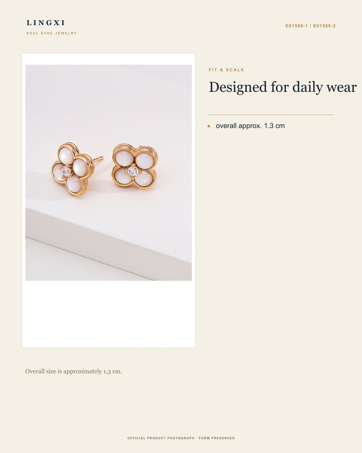 Inner Gleam Earrings fit and scale with an overall measurement of approximately 1.3 centimetres.