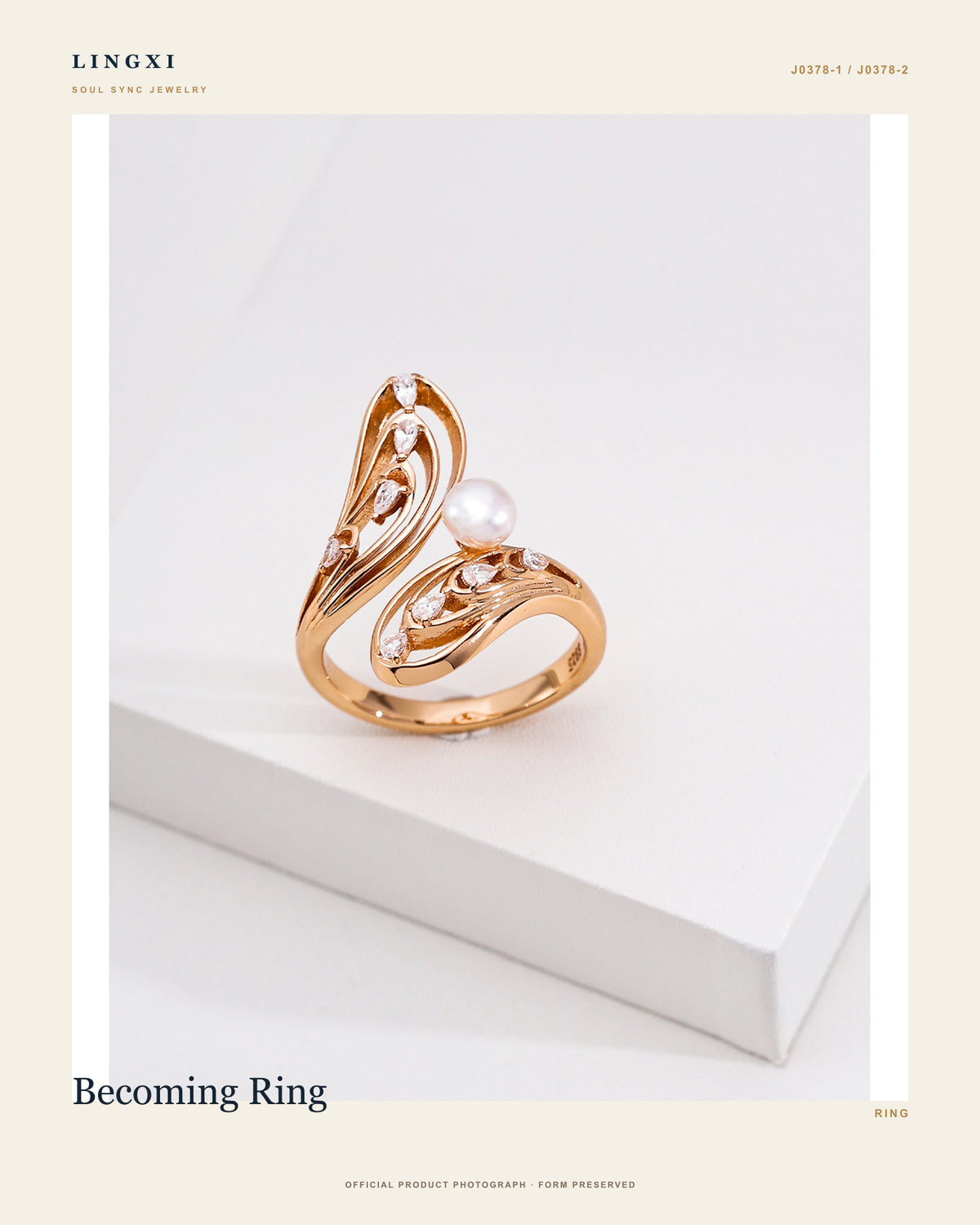Becoming Ring in 925 Sterling Silver, pearl, synthetic cubic zirconia, official full product view.