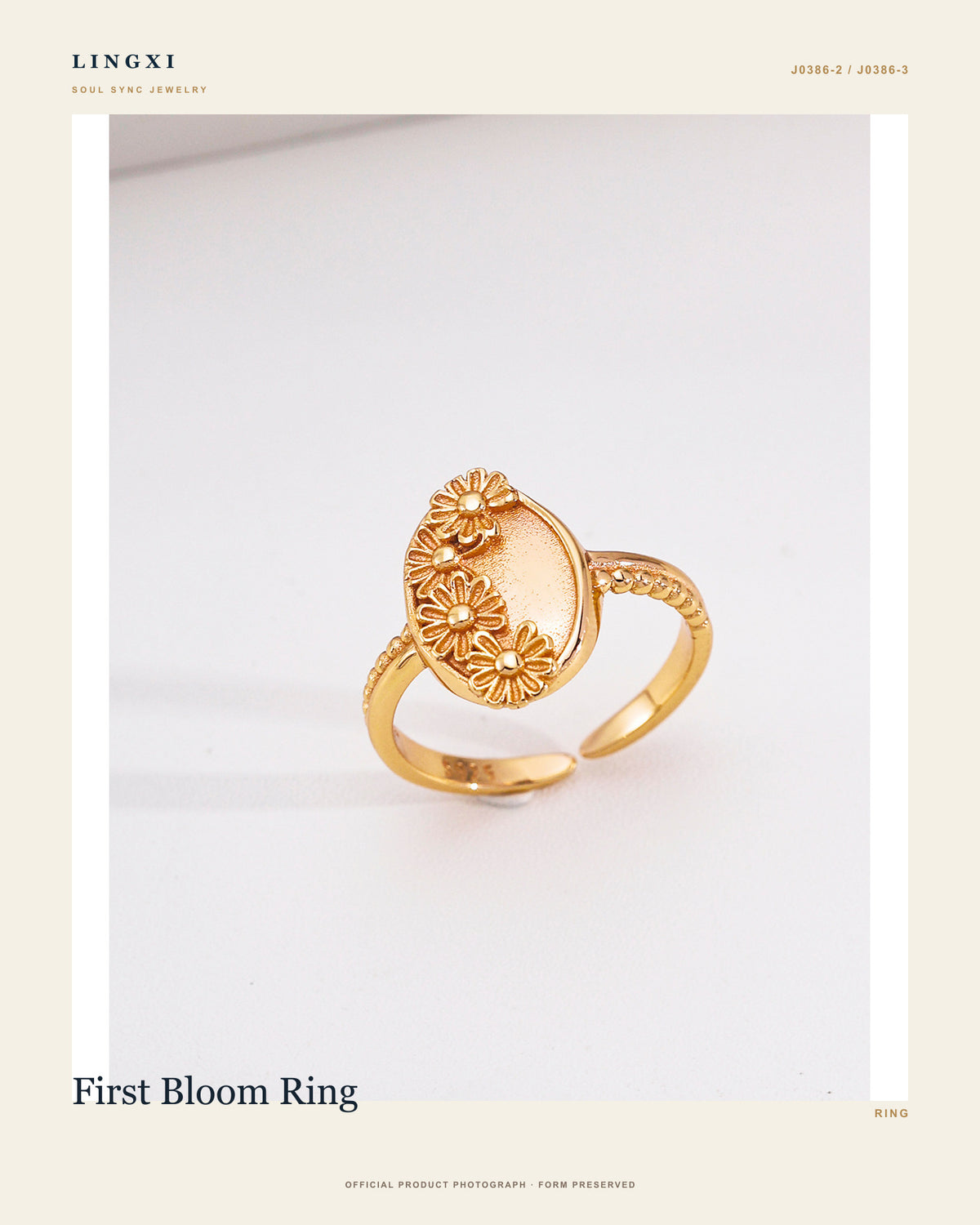 First Bloom Ring in 925 Sterling Silver base, official full product view.