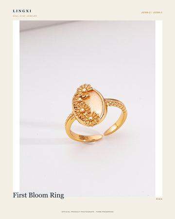 First Bloom Ring in 925 Sterling Silver base, official full product view.